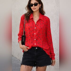Max Jeans Red Button Down Shirt
